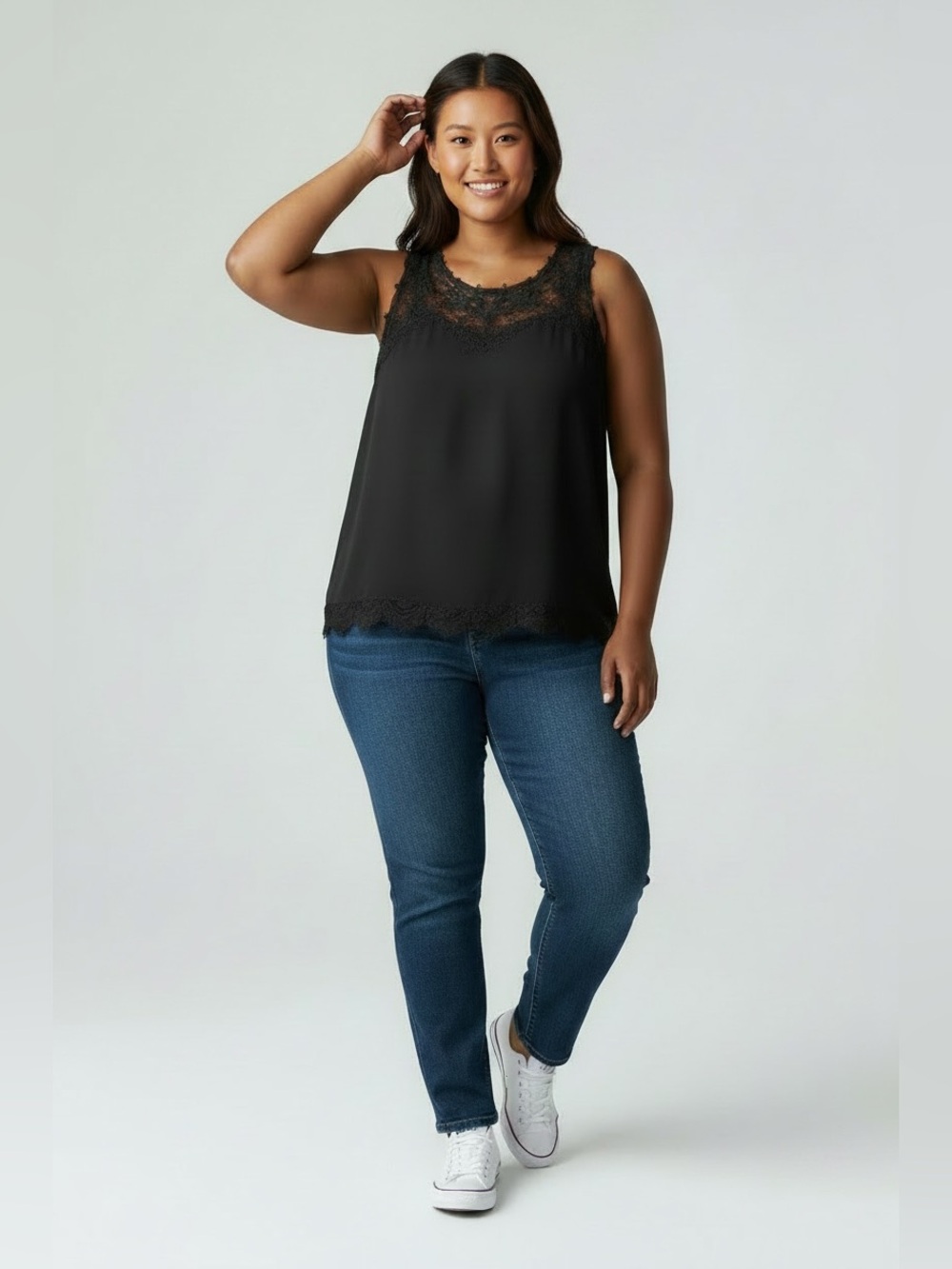 Truly Poppy Black Lace Sleeveless Tank – Size 2X